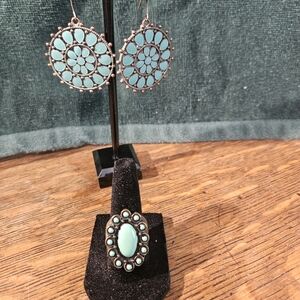 Turquoise and Silver Floral Jewelry Set